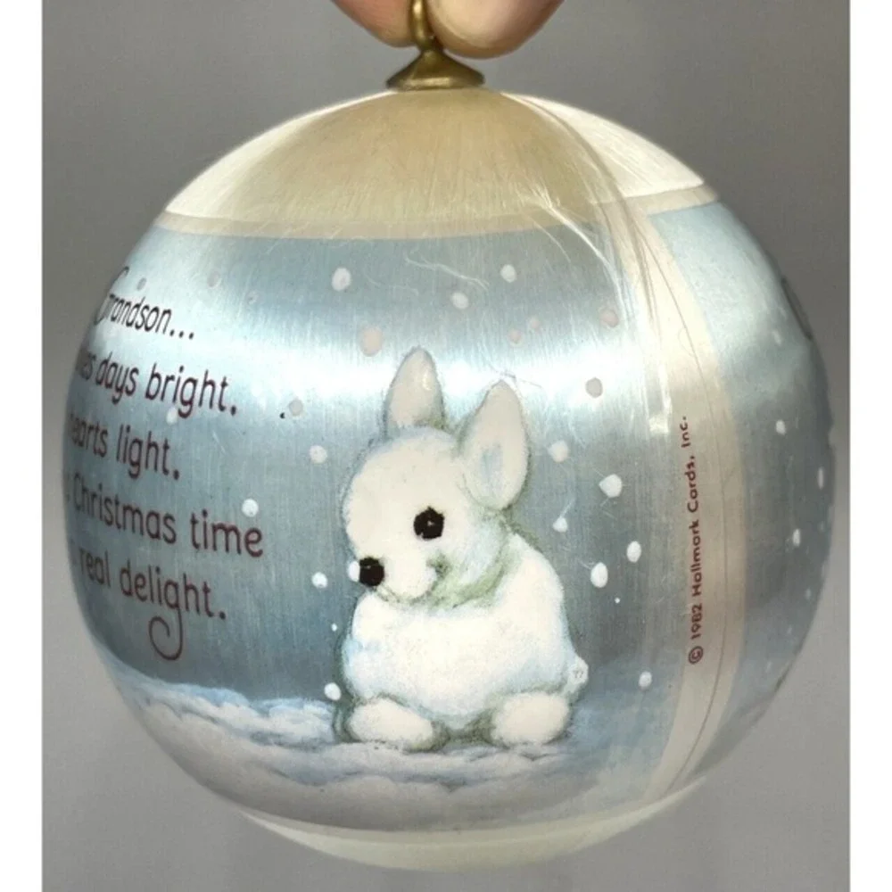 1982 Hallmark‎ GRANDSON Satin Christmas Ornament in Box Unbreakable